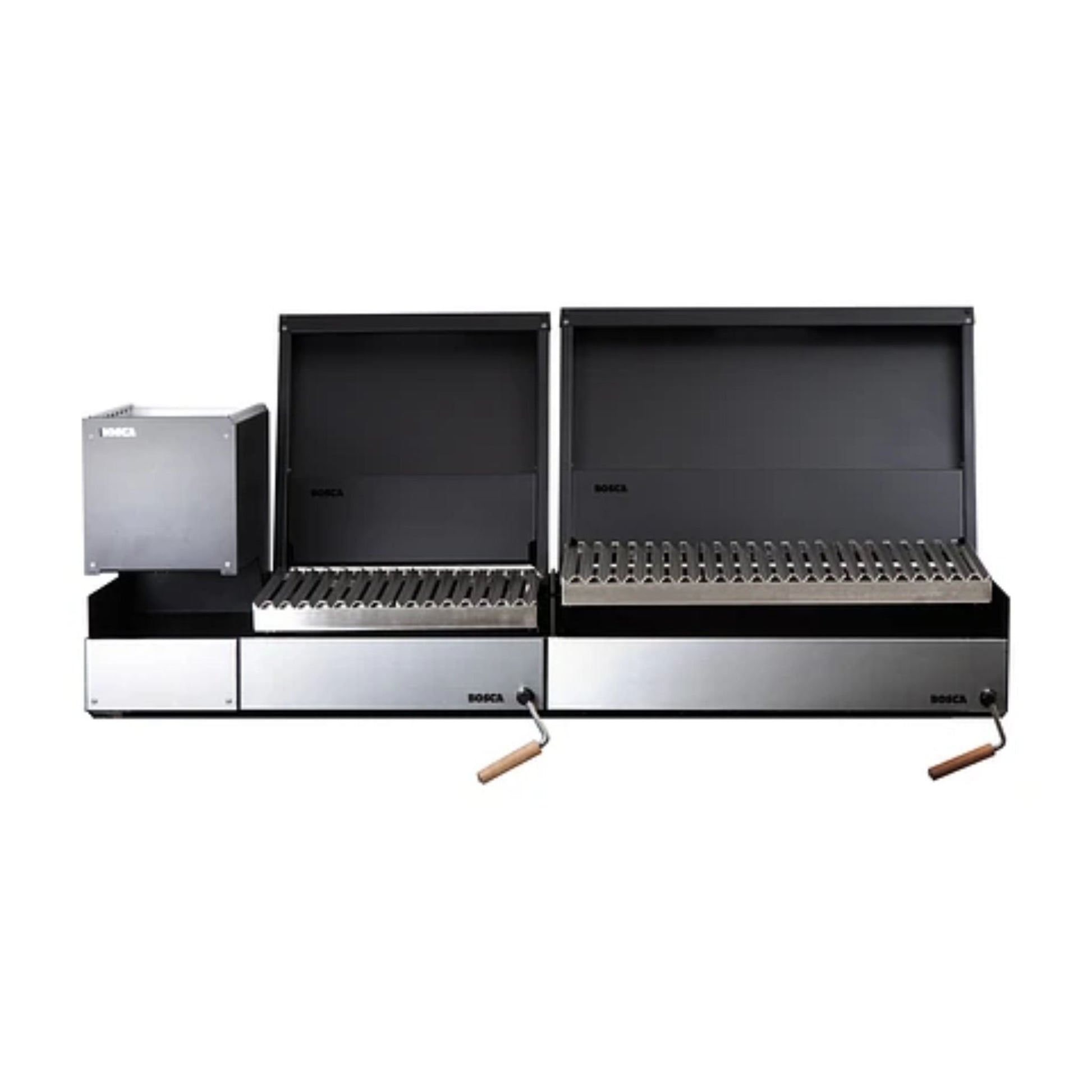Bosca Pack Block Wood Brazier 250 + Block 500 20" Built-in Charcoal Grill + Block 750 30" Built-in Grill | BOSCA