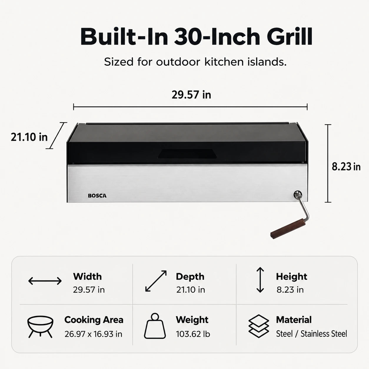 Bosca Block 750 - 30 Inch Built In Wood Fired Grill | BOSCA