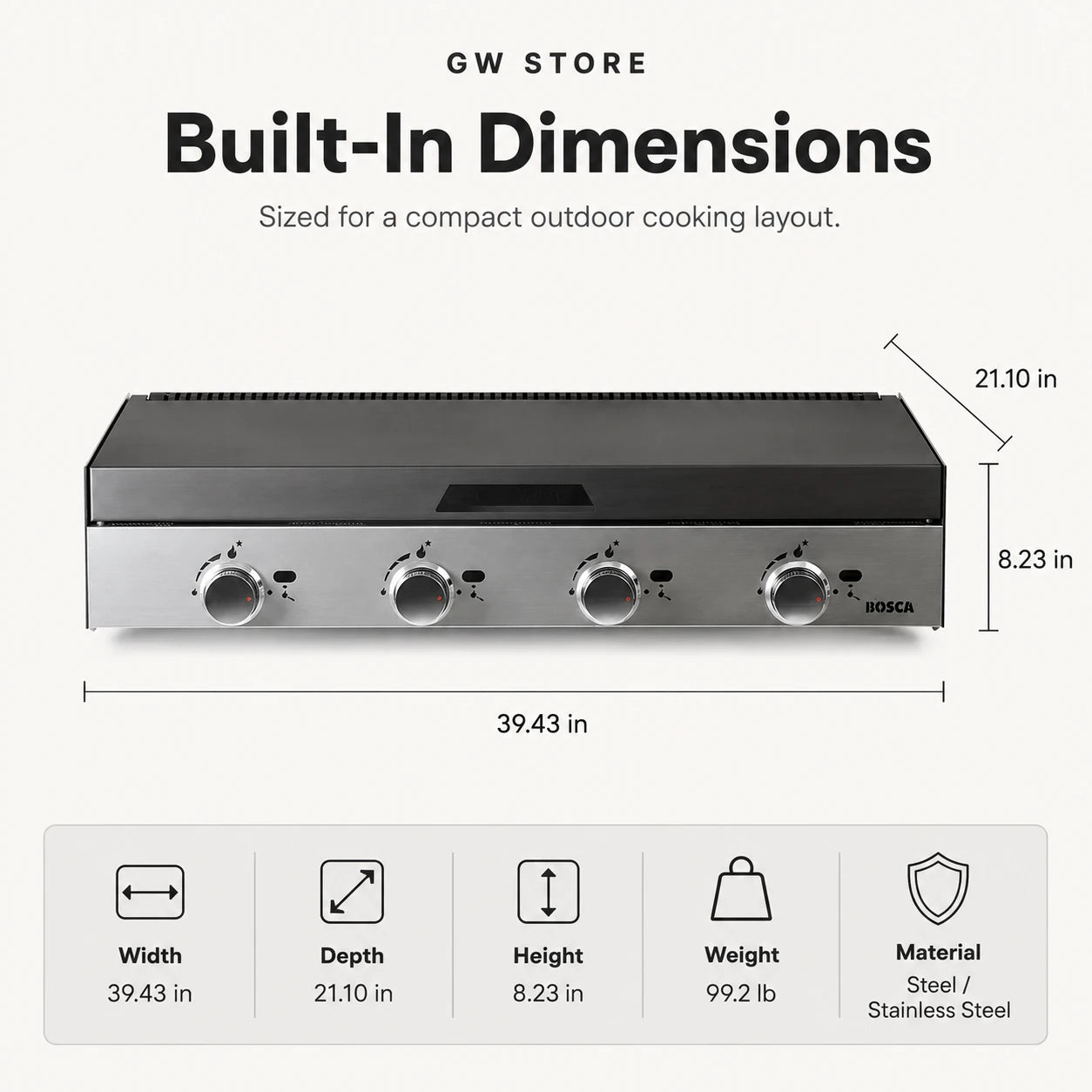 Bosca Block 1000 Built-In Gas Grill | BOSCA