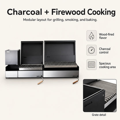 Bosca Pack Block Wood Brazier 250 + Block 500 20" Built-in Charcoal Grill + Block 750 30" Built-in Grill | BOSCA