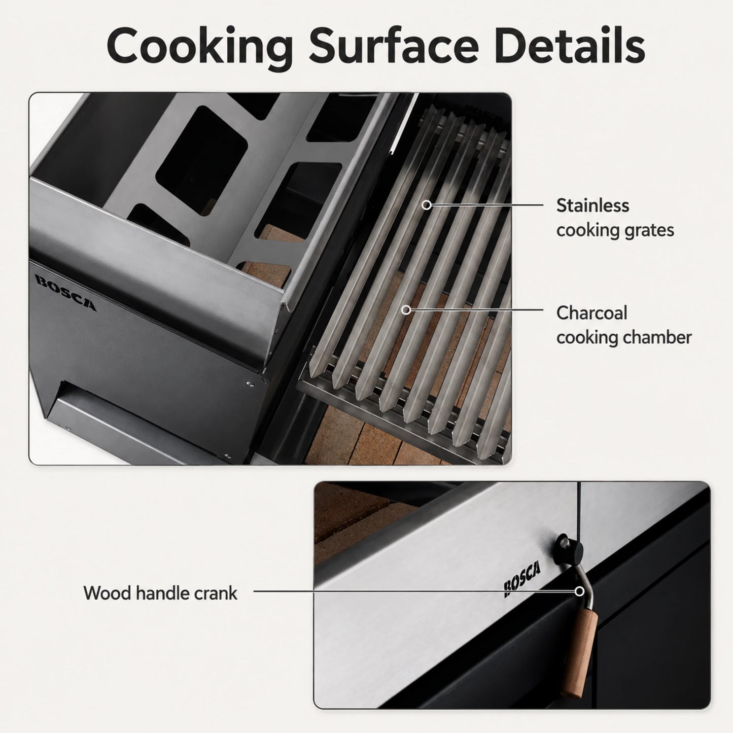 Bosca Block Wood Brazier 250 + Block 500 20" Built-in Charcoal Grill | BOSCA