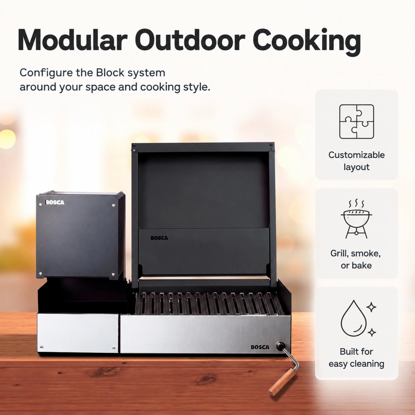 Bosca Block Wood Brazier 250 + Block 500 20" Built-in Charcoal Grill | BOSCA