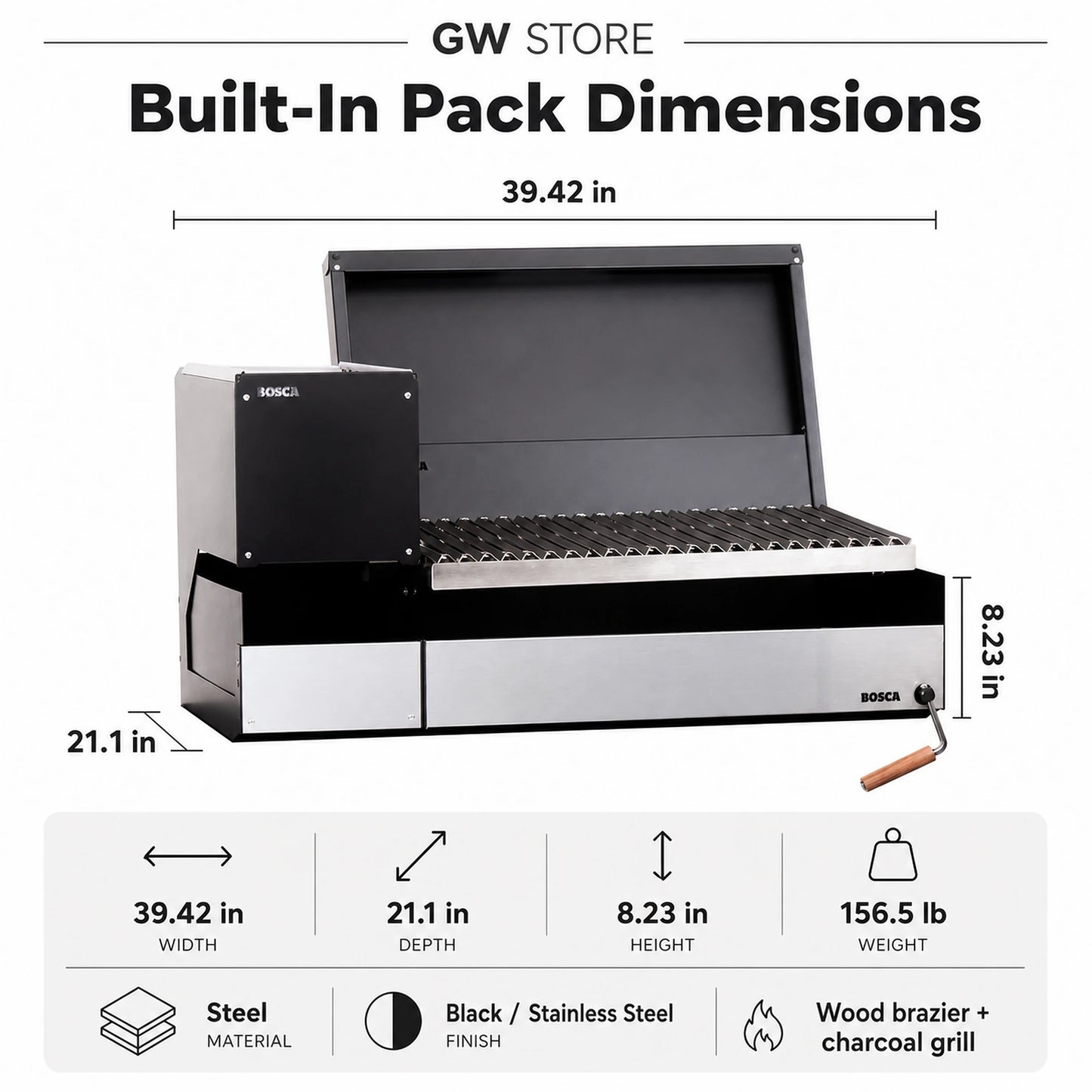 Bosca Pack Block Wood Brazier 250 + Block 750 30" Built-in Grill | BOSCA