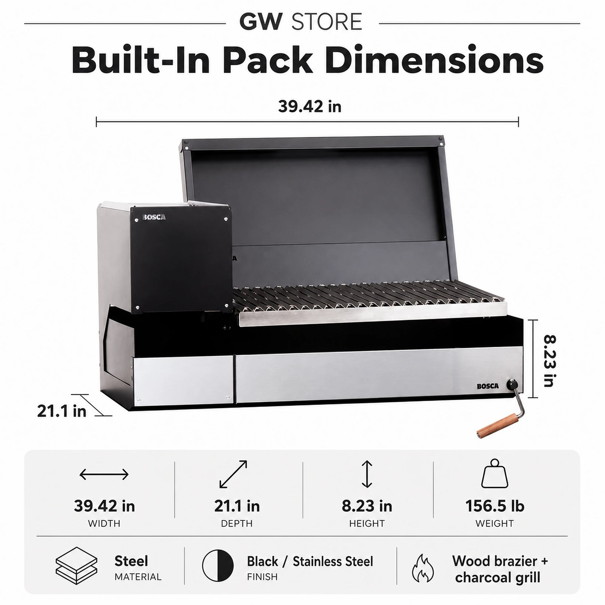 Bosca Pack Block Wood Brazier 250 + Block 750 30" Built-in Grill | BOSCA