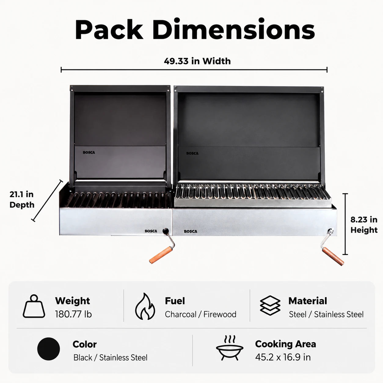 Bosca Pack Block 500 20" Built-in Charcoal Grill + Block 750 30" Built-in Grill | BOSCA