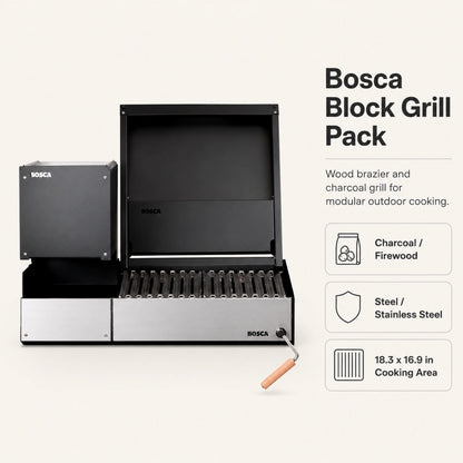 Bosca Block Wood Brazier 250 + Block 500 20" Built-in Charcoal Grill | BOSCA