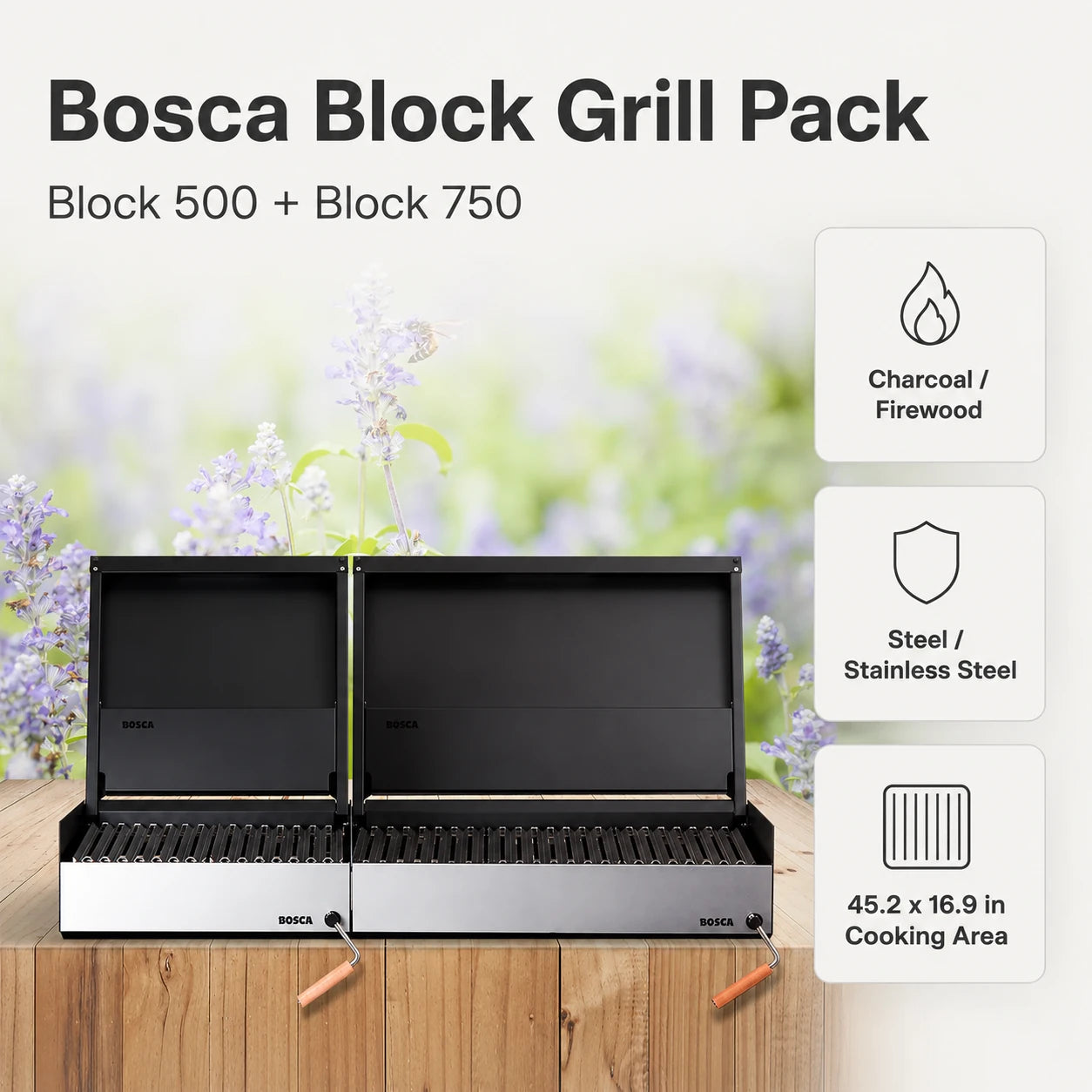Bosca Pack Block 500 20" Built-in Charcoal Grill + Block 750 30" Built-in Grill | BOSCA