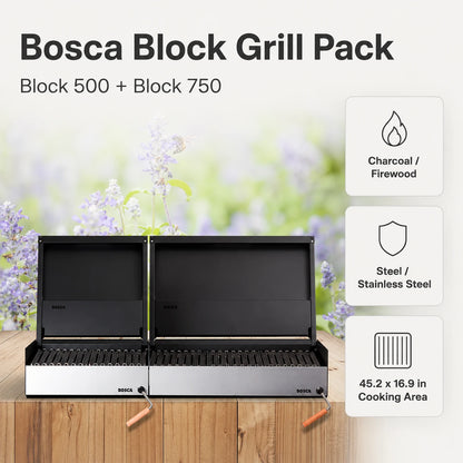Bosca Pack Block 500 20" Built-in Charcoal Grill + Block 750 30" Built-in Grill | BOSCA