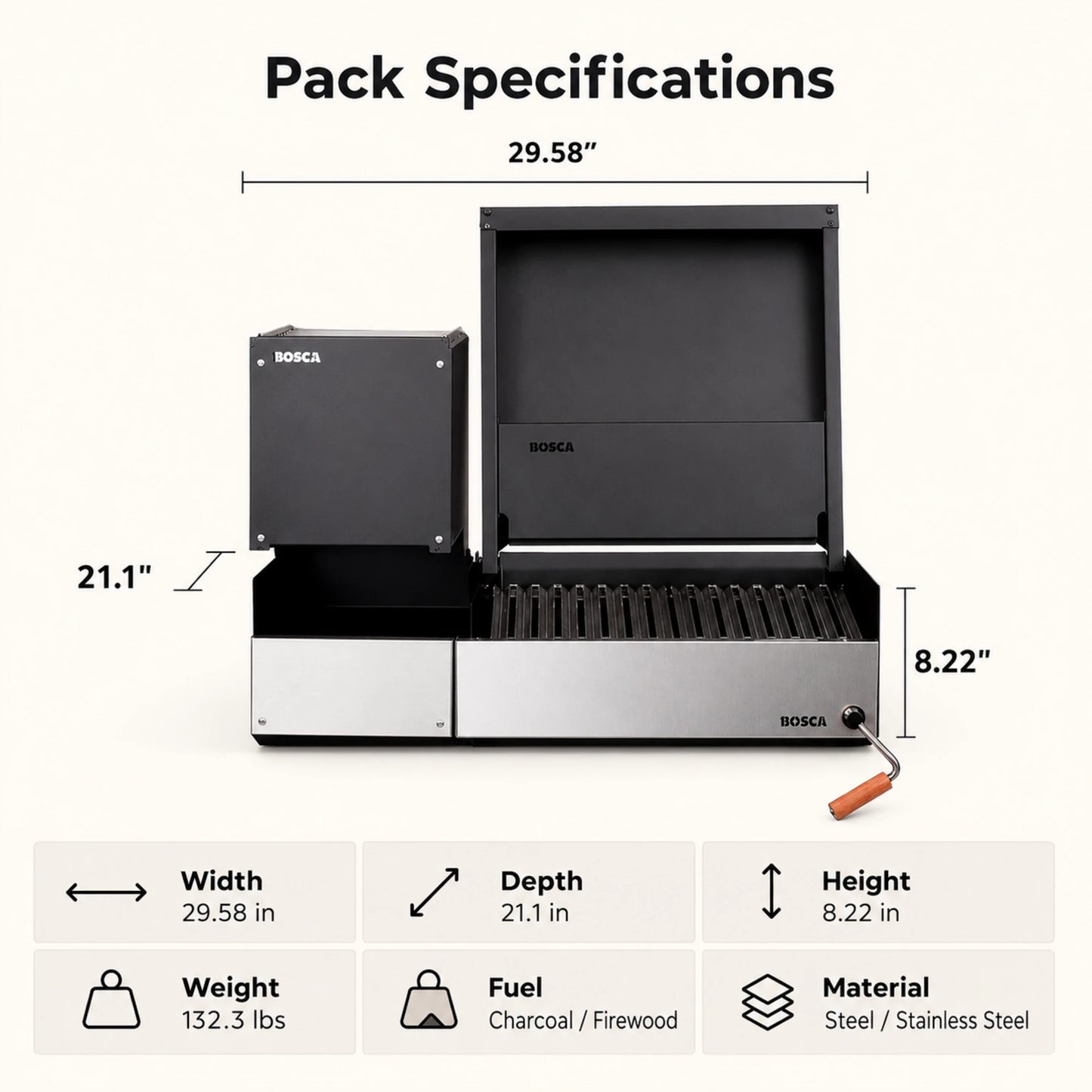 Bosca Block Wood Brazier 250 + Block 500 20" Built-in Charcoal Grill | BOSCA