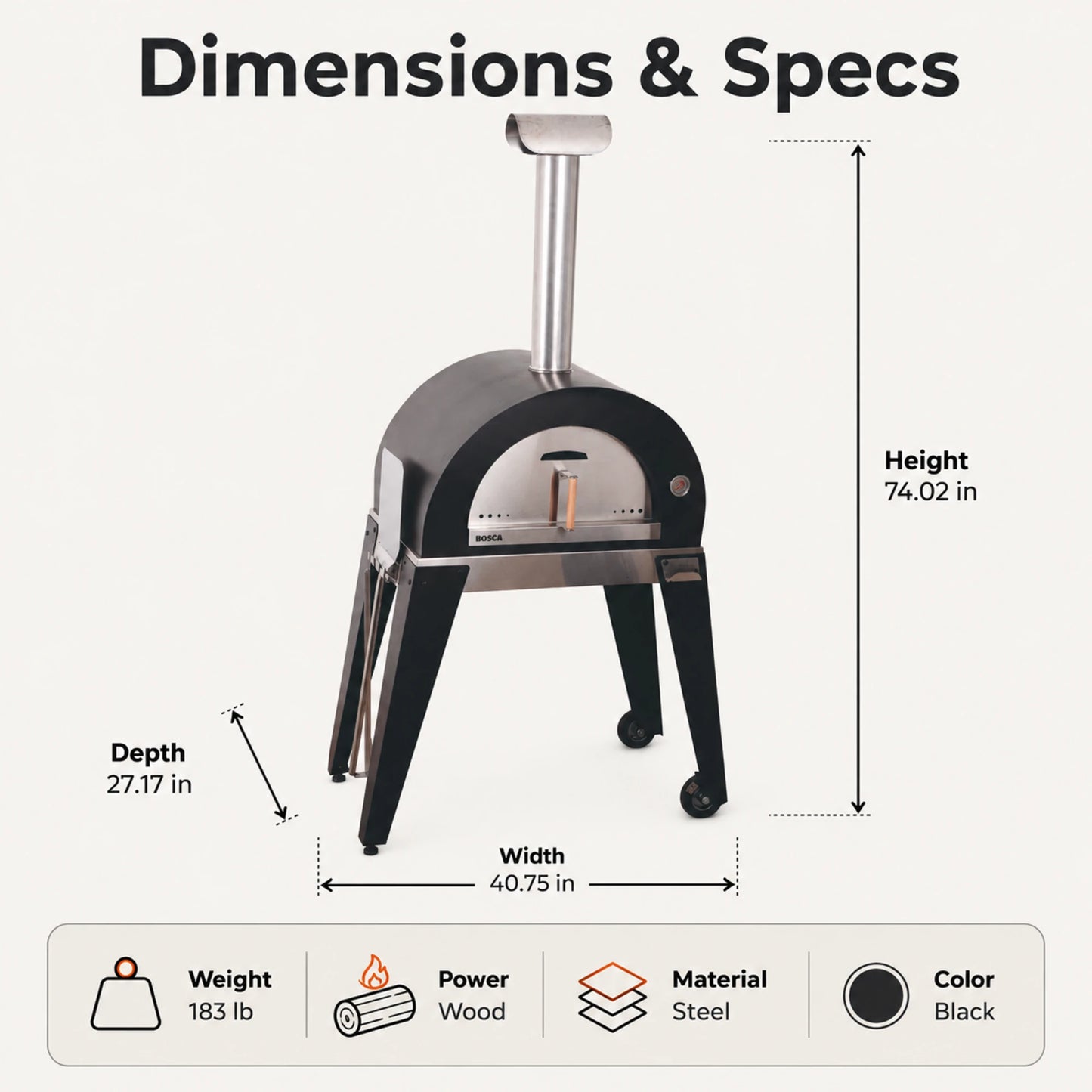 Bosca Nahuen 41 Inch Outdoor Wood Fired Pizza Oven | BOSCA