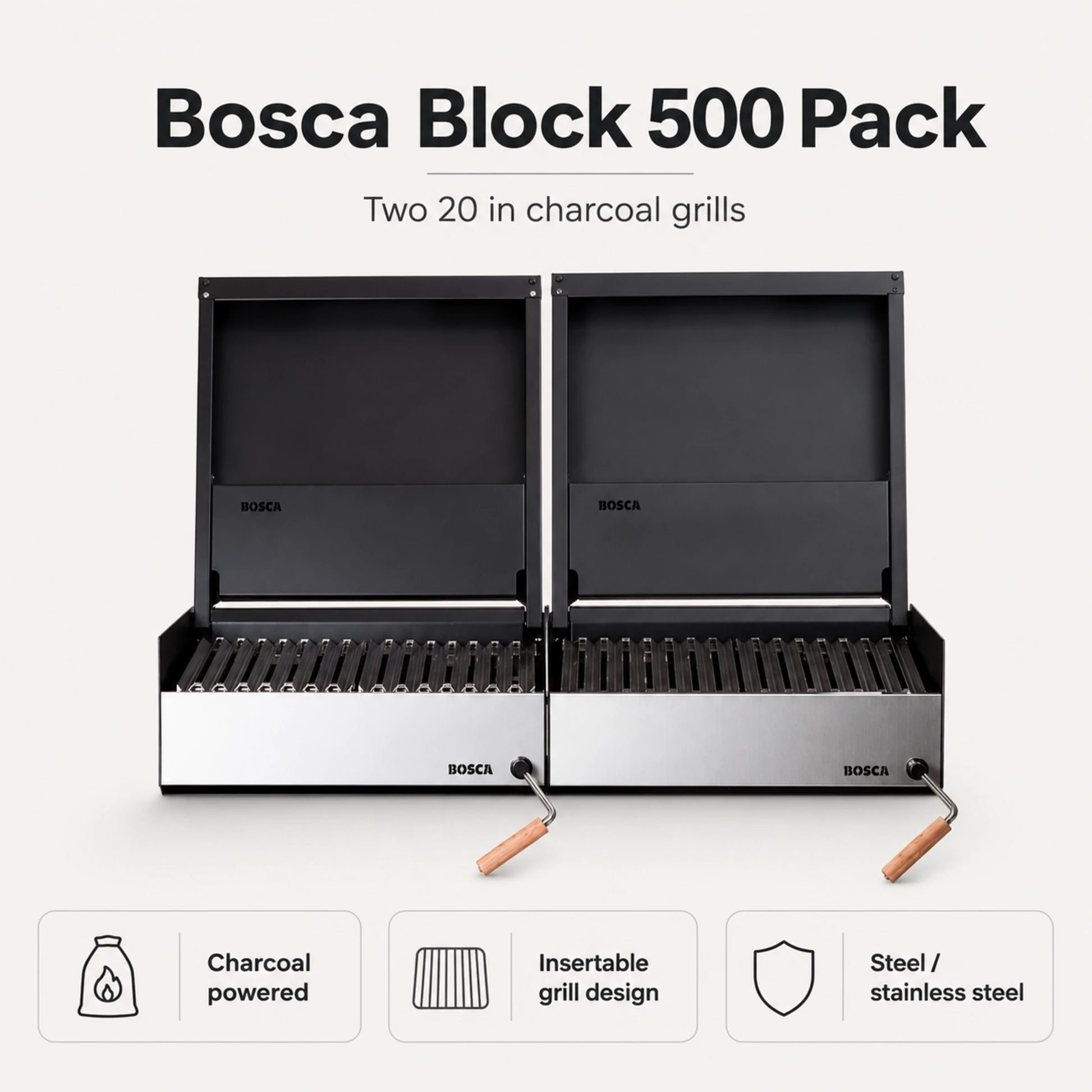 Bosca Pack Block 500 20" + Block 500 20" Built-in Charcoal Grill | BOSCA