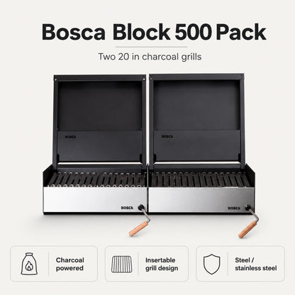 Bosca Pack Block 500 20" + Block 500 20" Built-in Charcoal Grill | BOSCA