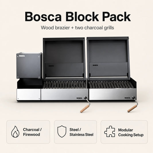 Bosca Pack Block Wood Brazier 250 + Block 500 20" + Block 500 20" Built-in Charcoal Grill | BOSCA