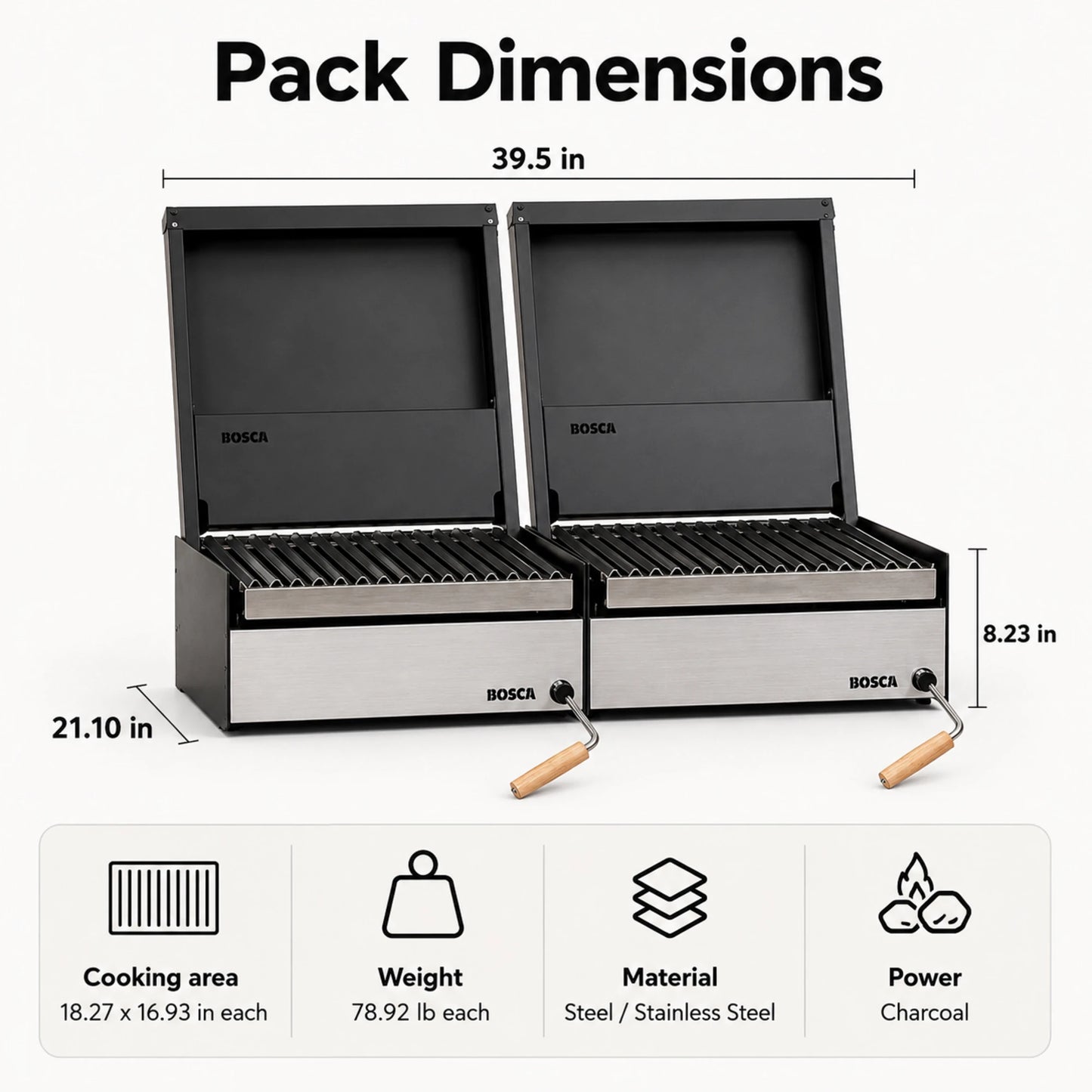 Bosca Pack Block 500 20" + Block 500 20" Built-in Charcoal Grill | BOSCA