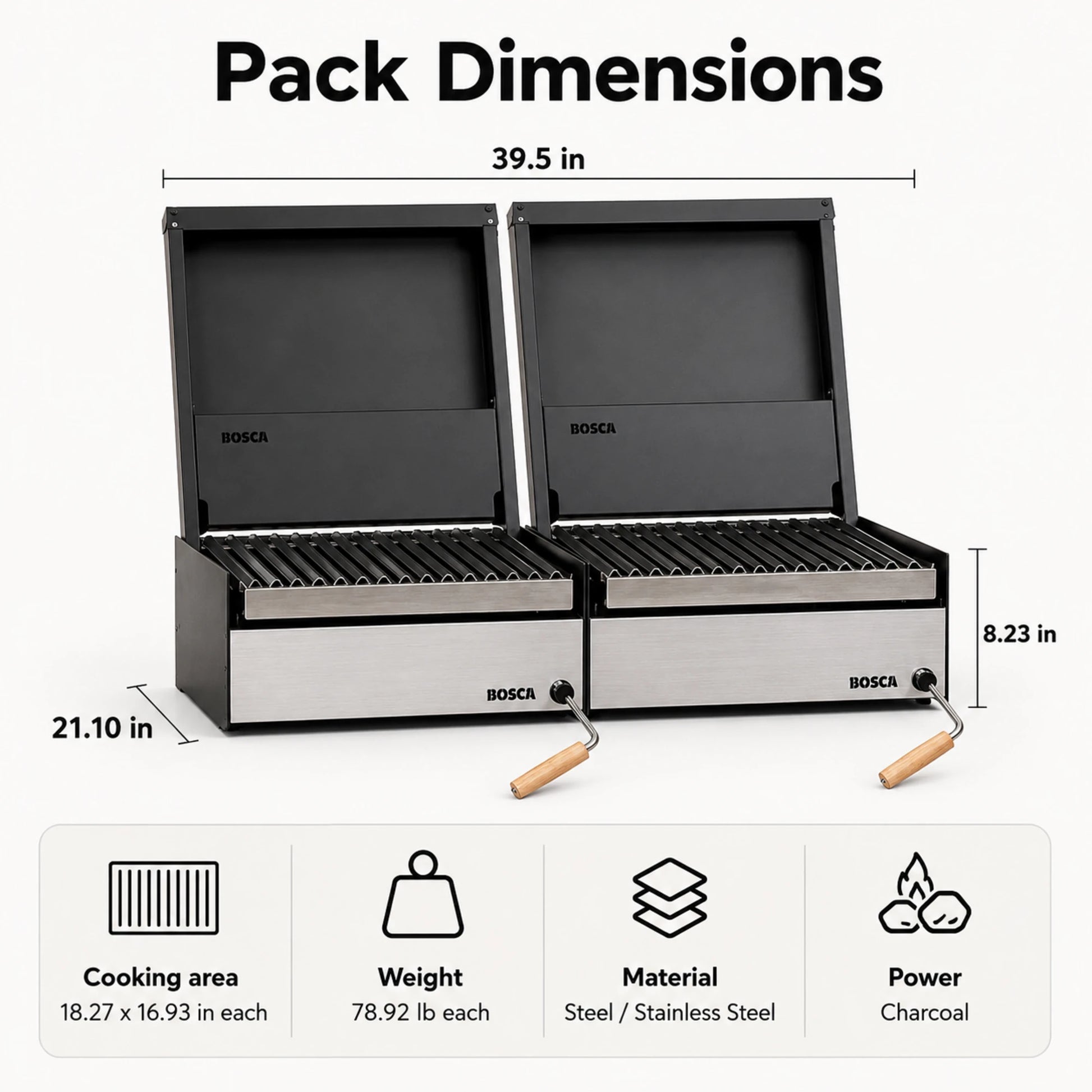 Bosca Pack Block 500 20" + Block 500 20" Built-in Charcoal Grill | BOSCA