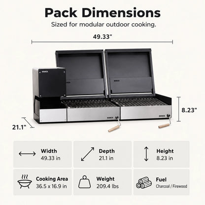 Bosca Pack Block Wood Brazier 250 + Block 500 20" + Block 500 20" Built-in Charcoal Grill | BOSCA